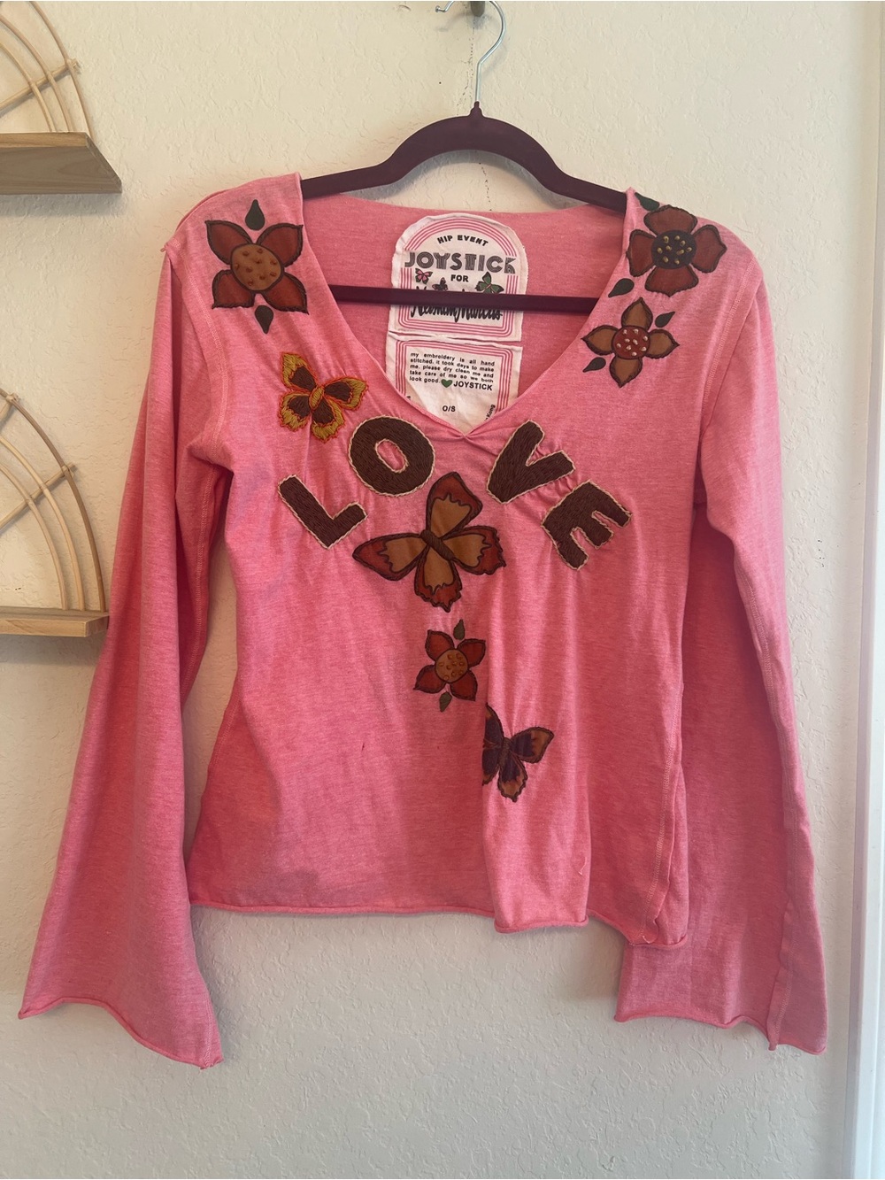 Joystick for Neiman Marcus Pink Hand Embroidered LOVE Top Y2K Boho